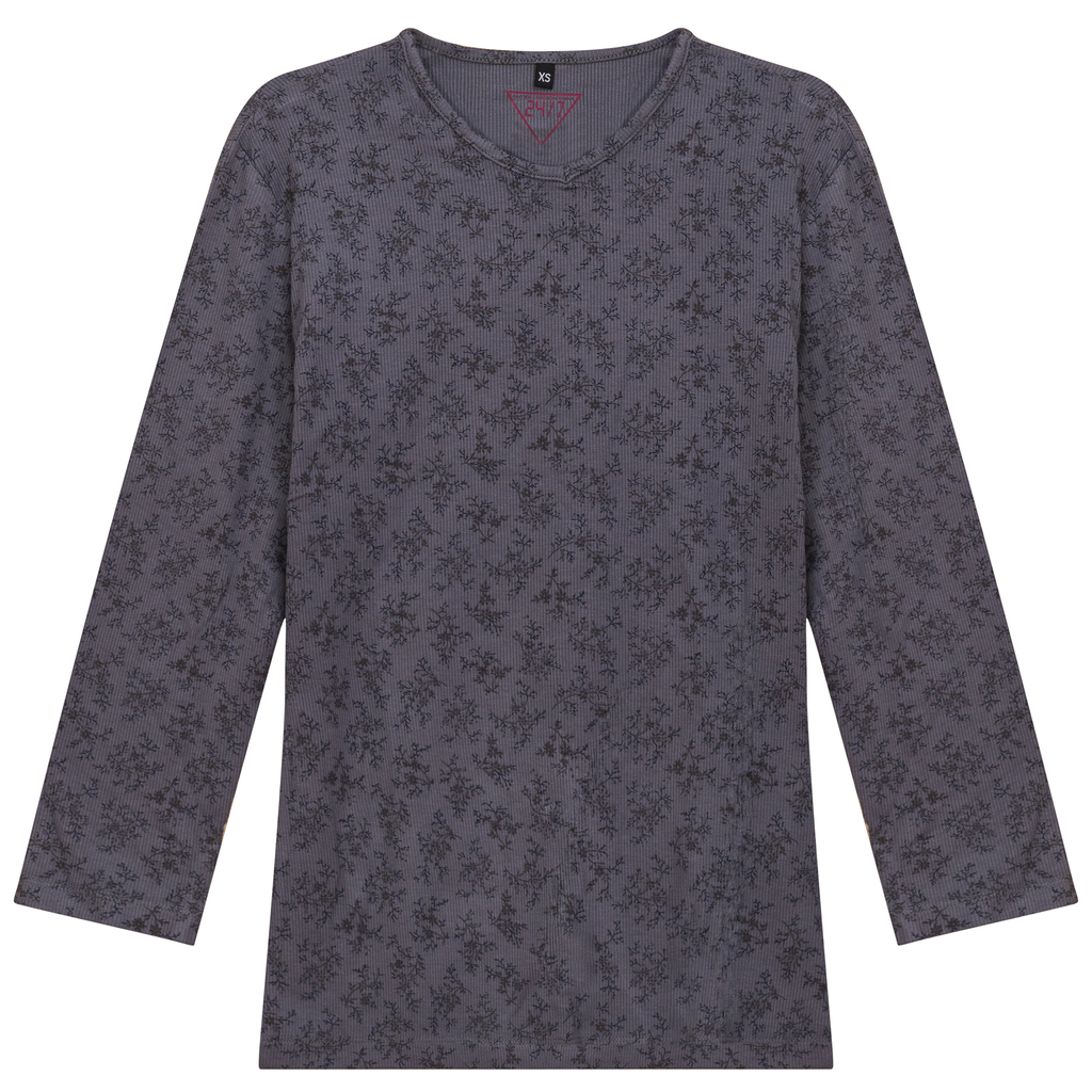 Ribbed V Neck Printed Tee