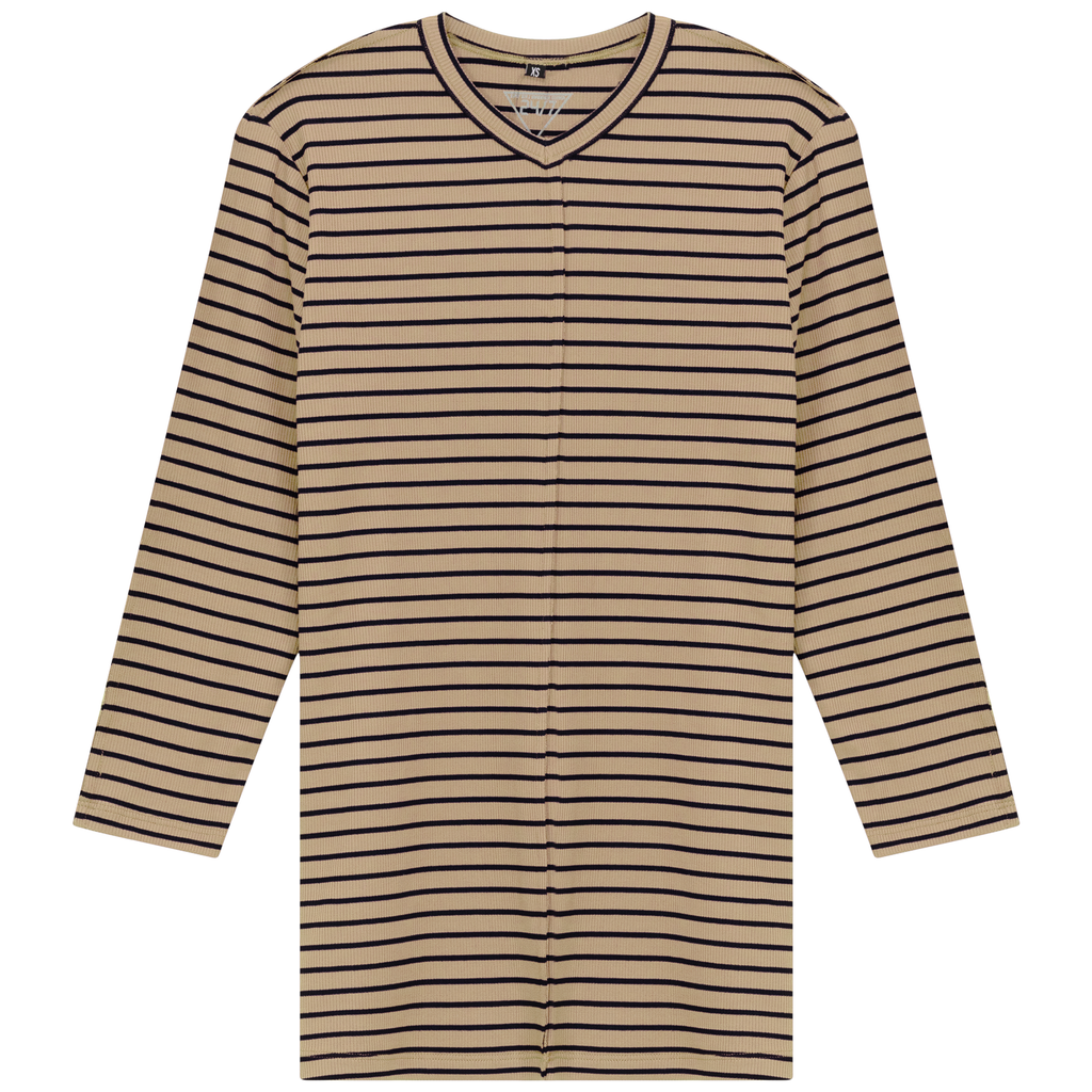 Striped Ribbed V Neck Tee
