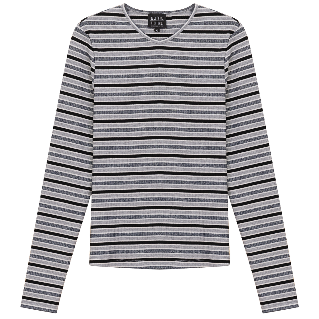 Striped Metalic V Neck Tee