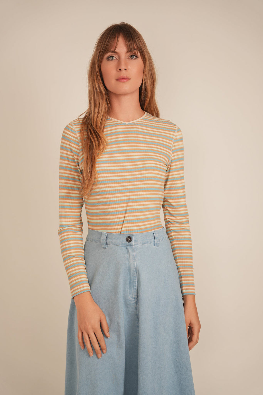 Striped V Neck Tee