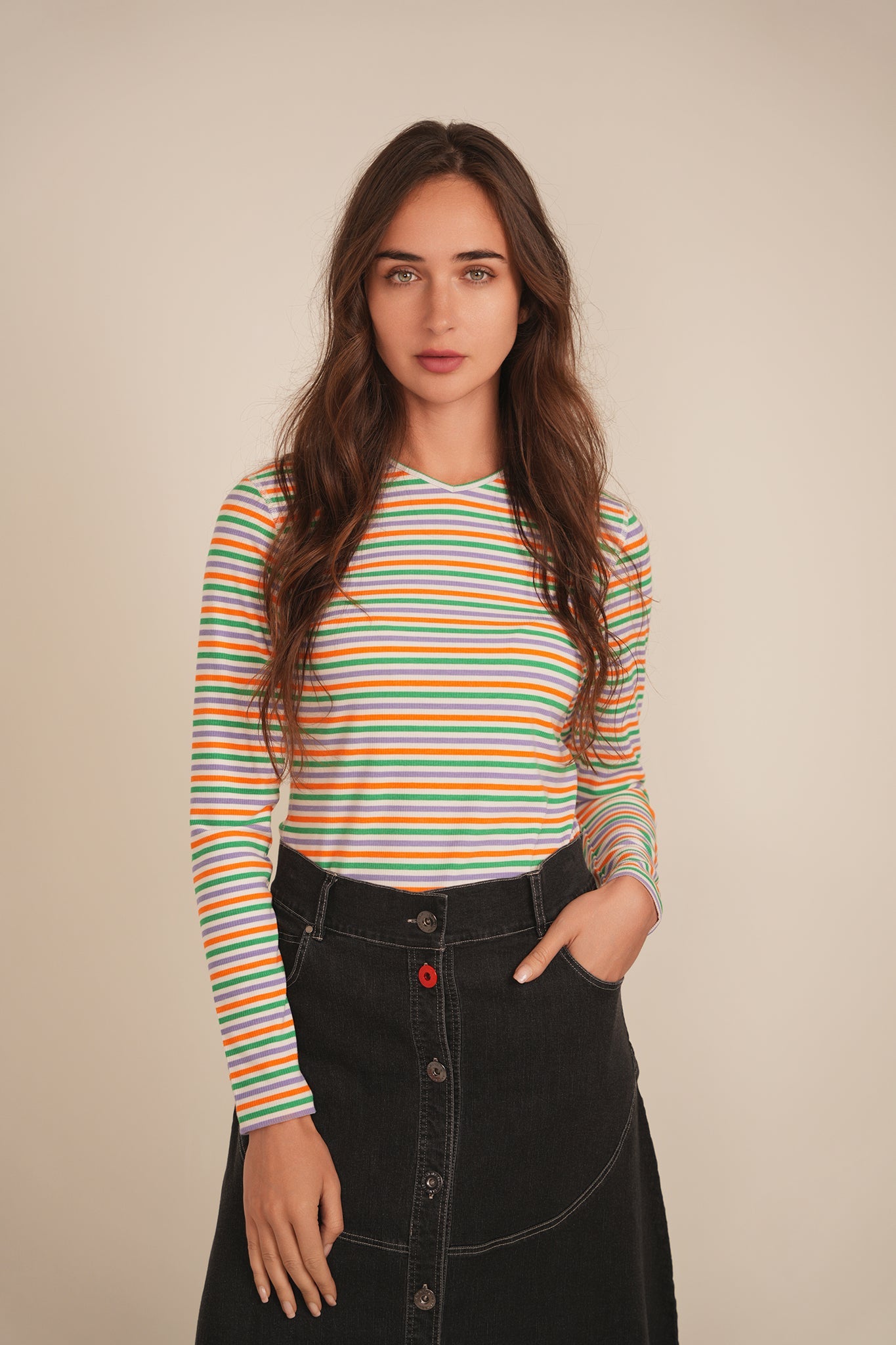 Striped V Neck Tee