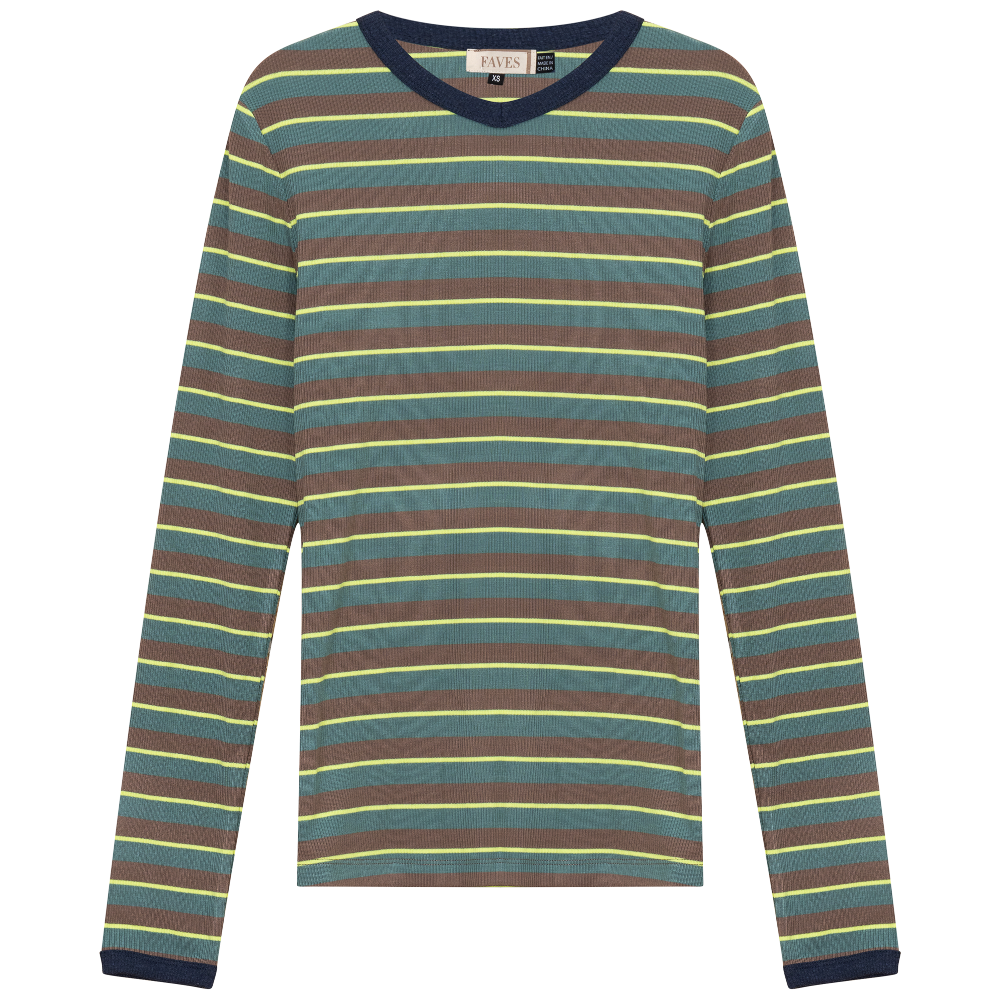 Ribbed Stripped V Neck Tee