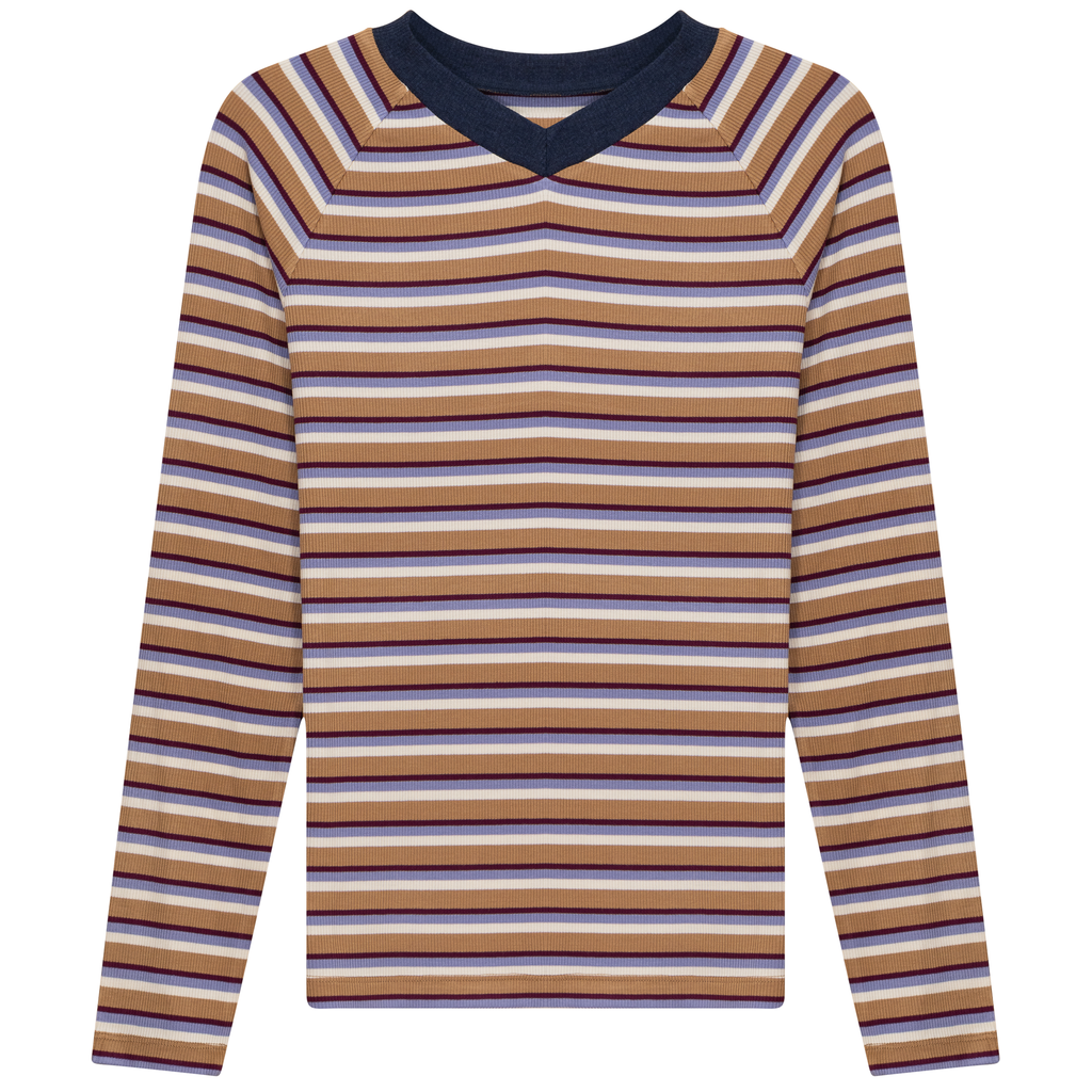 Striped Contrast V Neck Tee