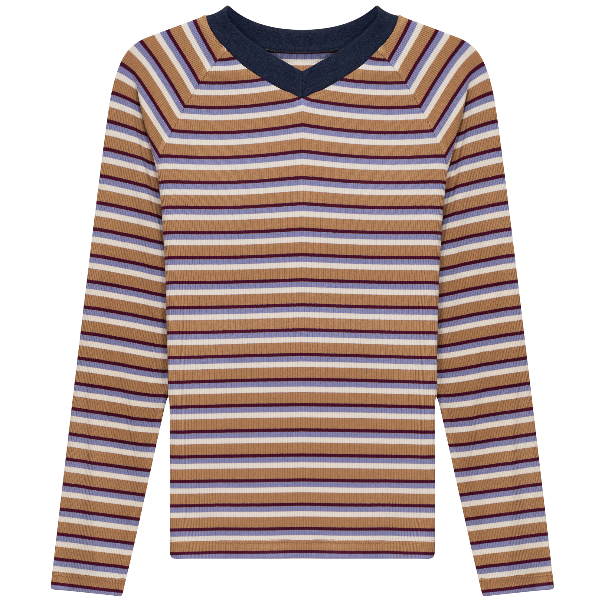 Striped Contrast V Neck Tee
