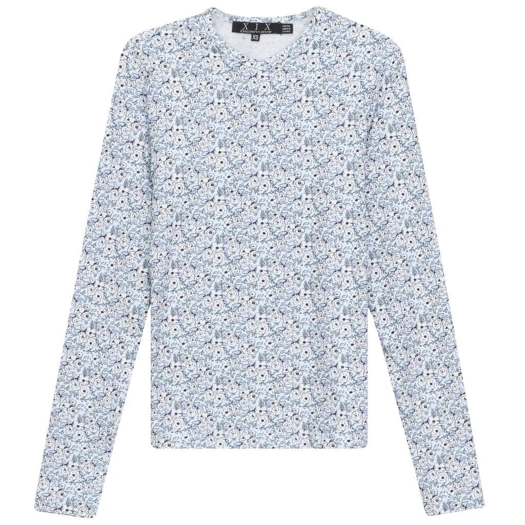 Printed V Neck Long Sleeve Tee