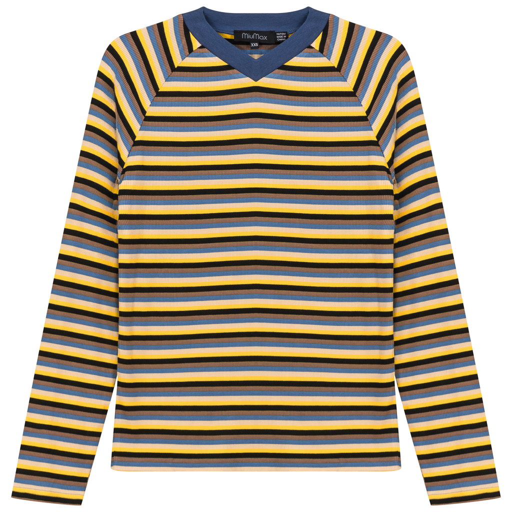 Stripped V Neck Raglan Tee
