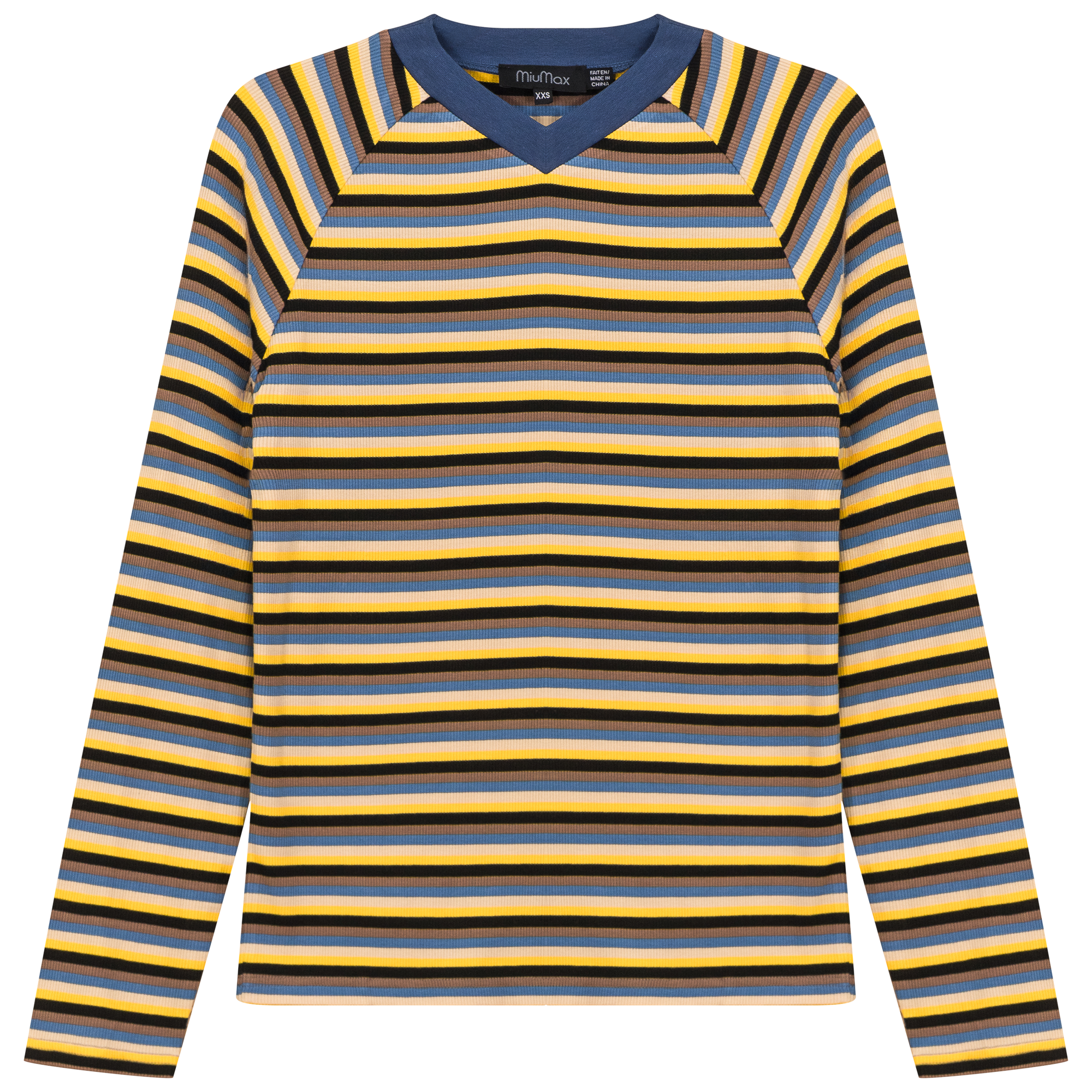 Stripped V Neck Raglan Tee