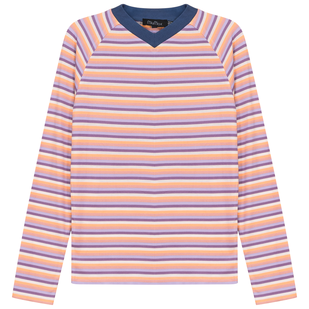 Stripped V Neck Raglan Tee