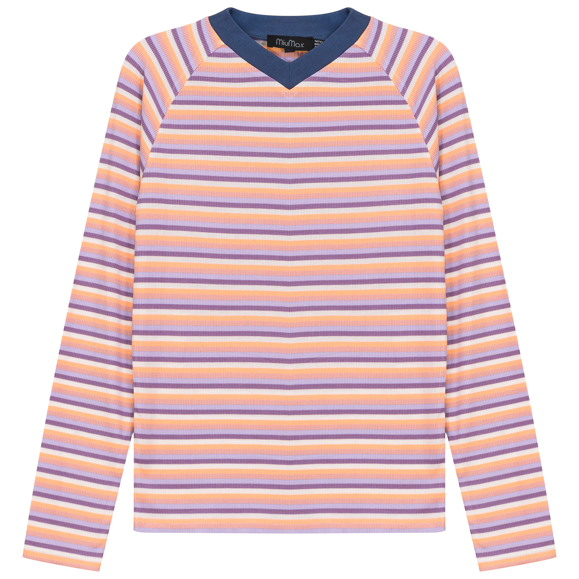 Stripped V Neck Raglan Tee