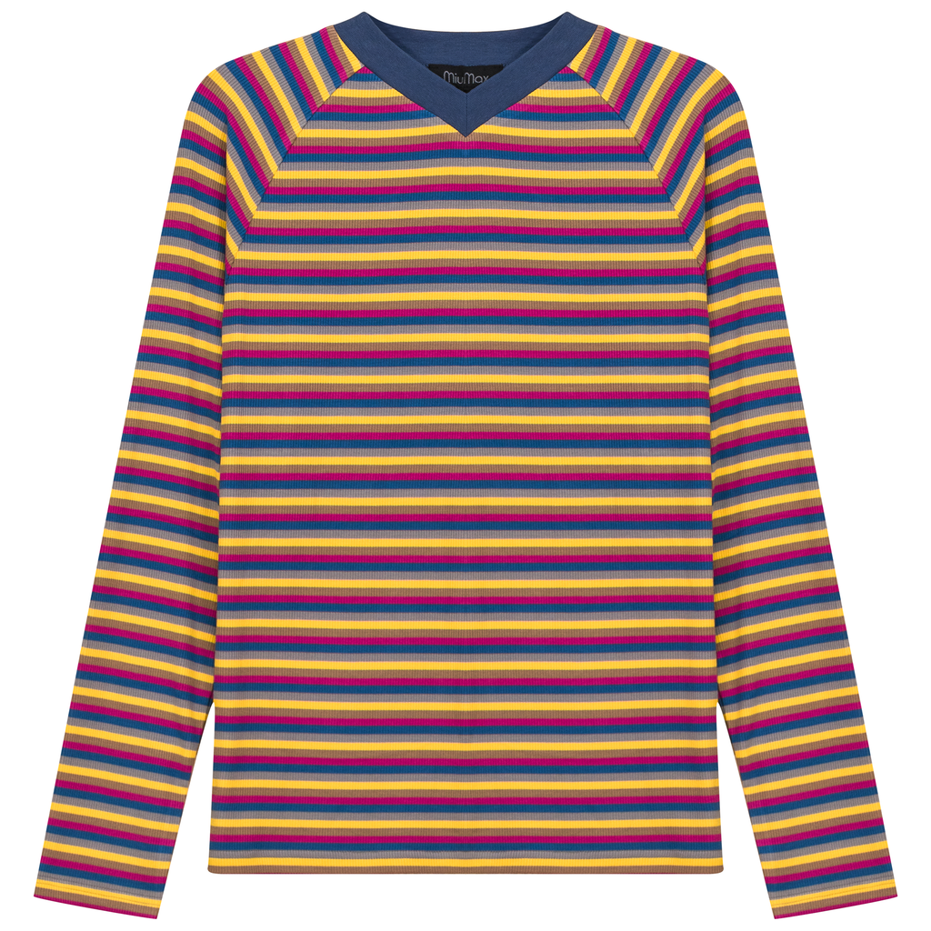Stripped V Neck Raglan Tee