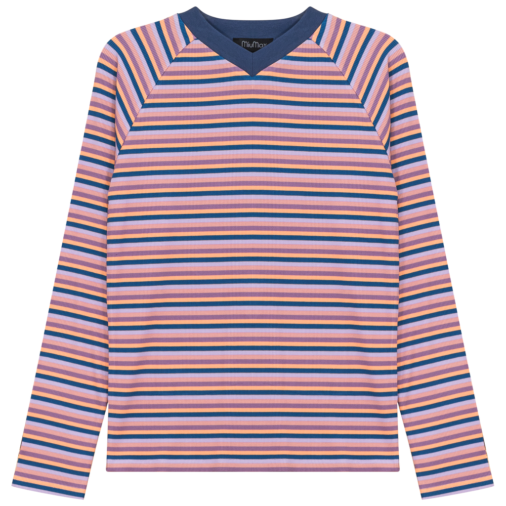 Stripped V Neck Raglan Tee