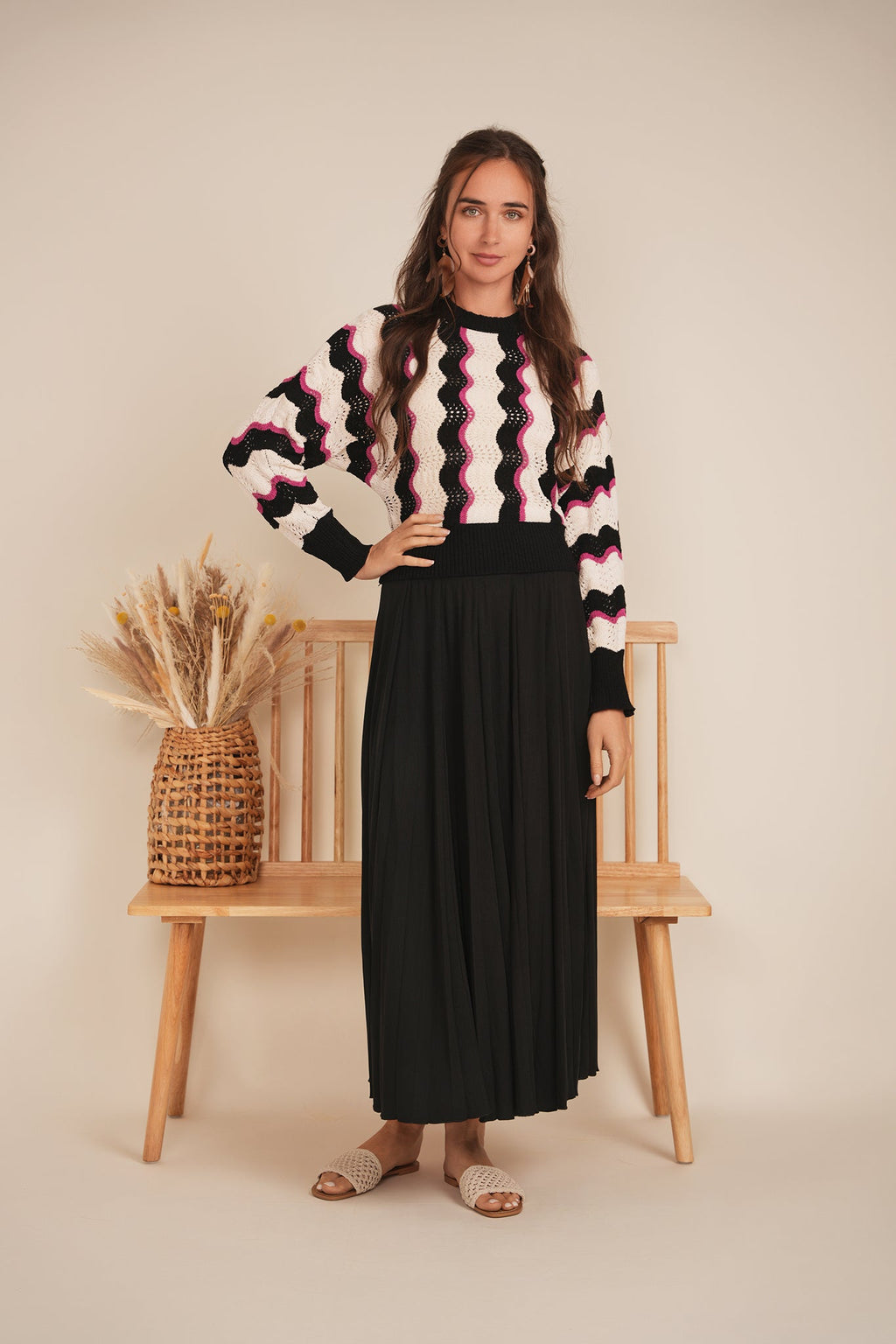 Midi Pique Burst Pleated Skirt