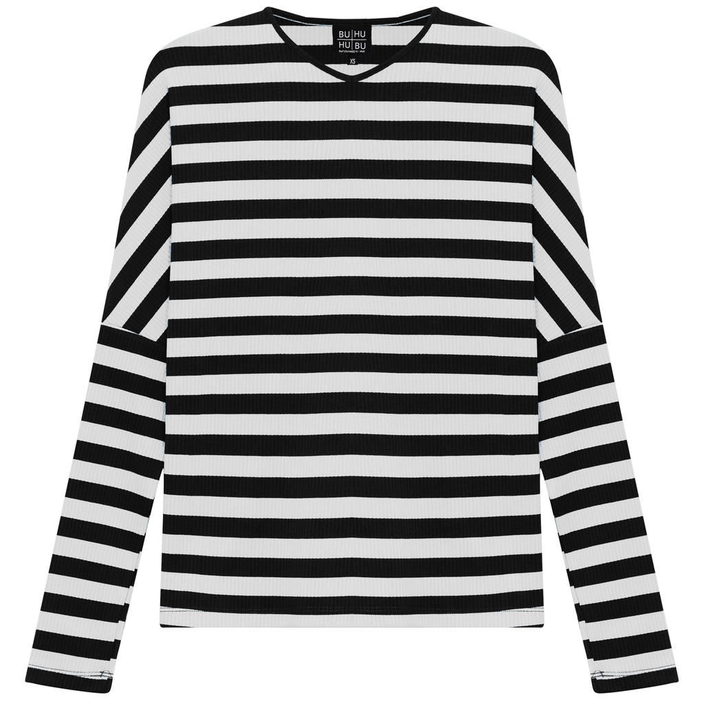 Cotton Striped V Neck Top