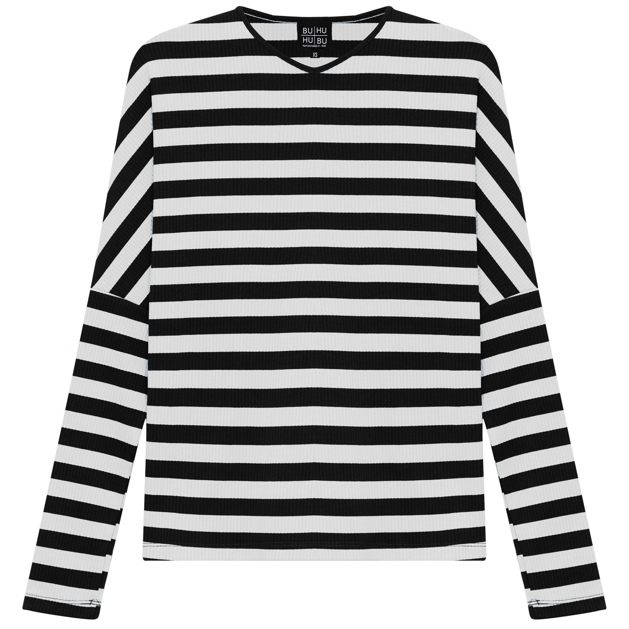 Cotton Striped V Neck Top