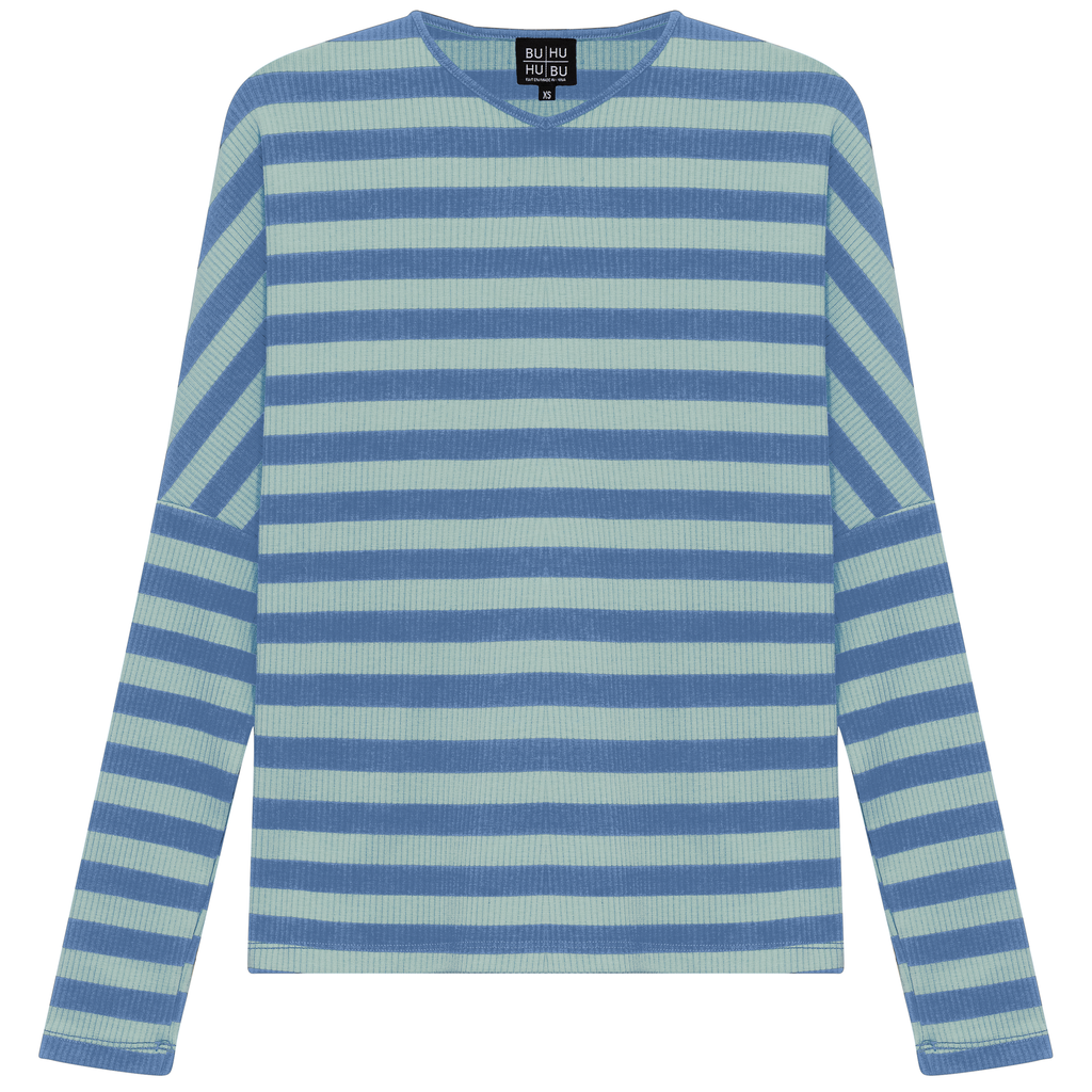 Cotton Striped V Neck Top