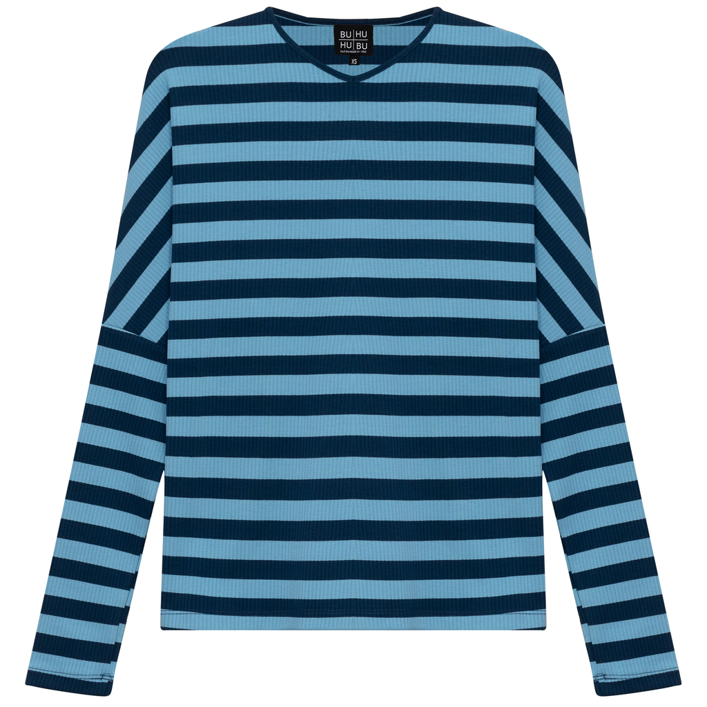 Cotton Striped V Neck Top