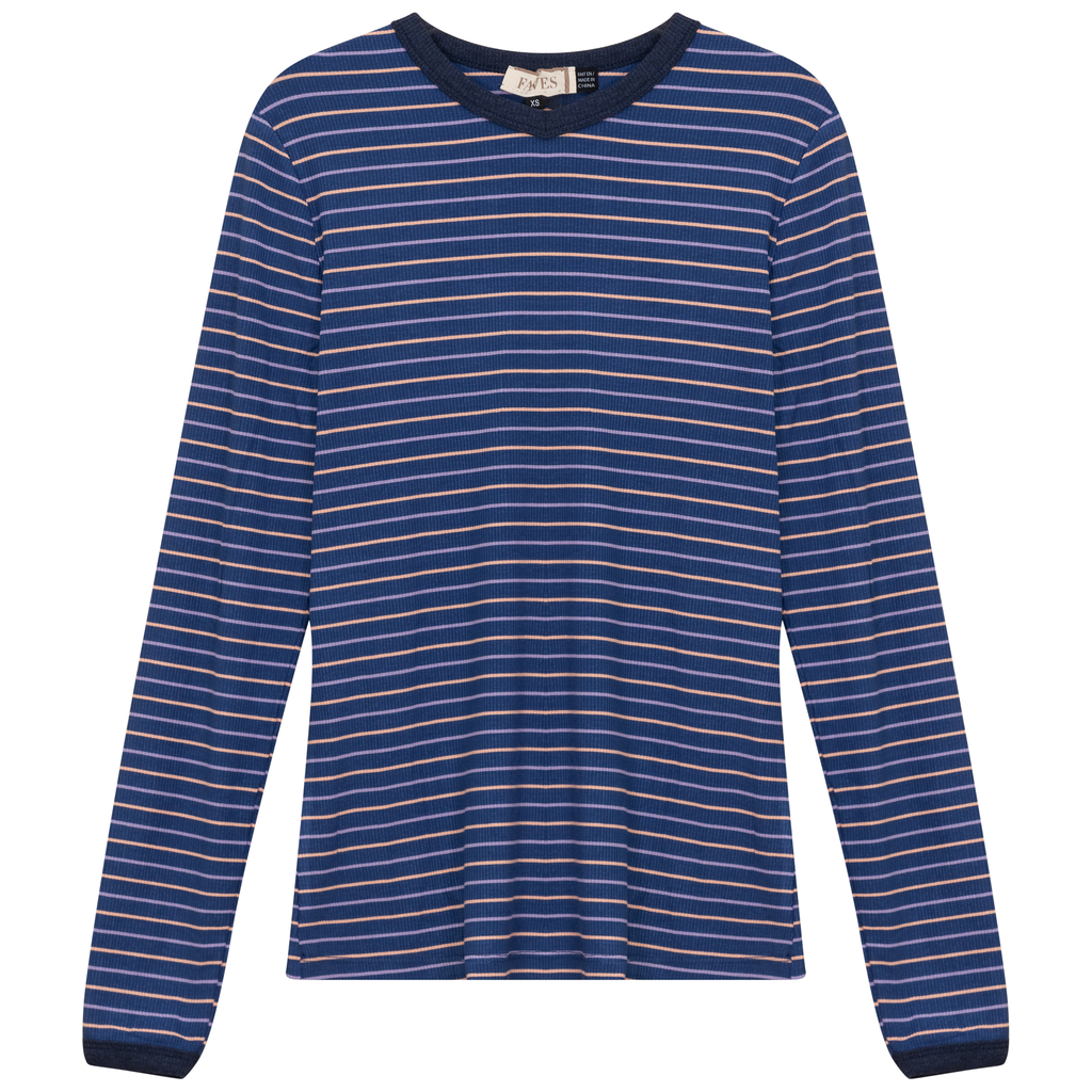 Ribbed Stripped V Neck Tee