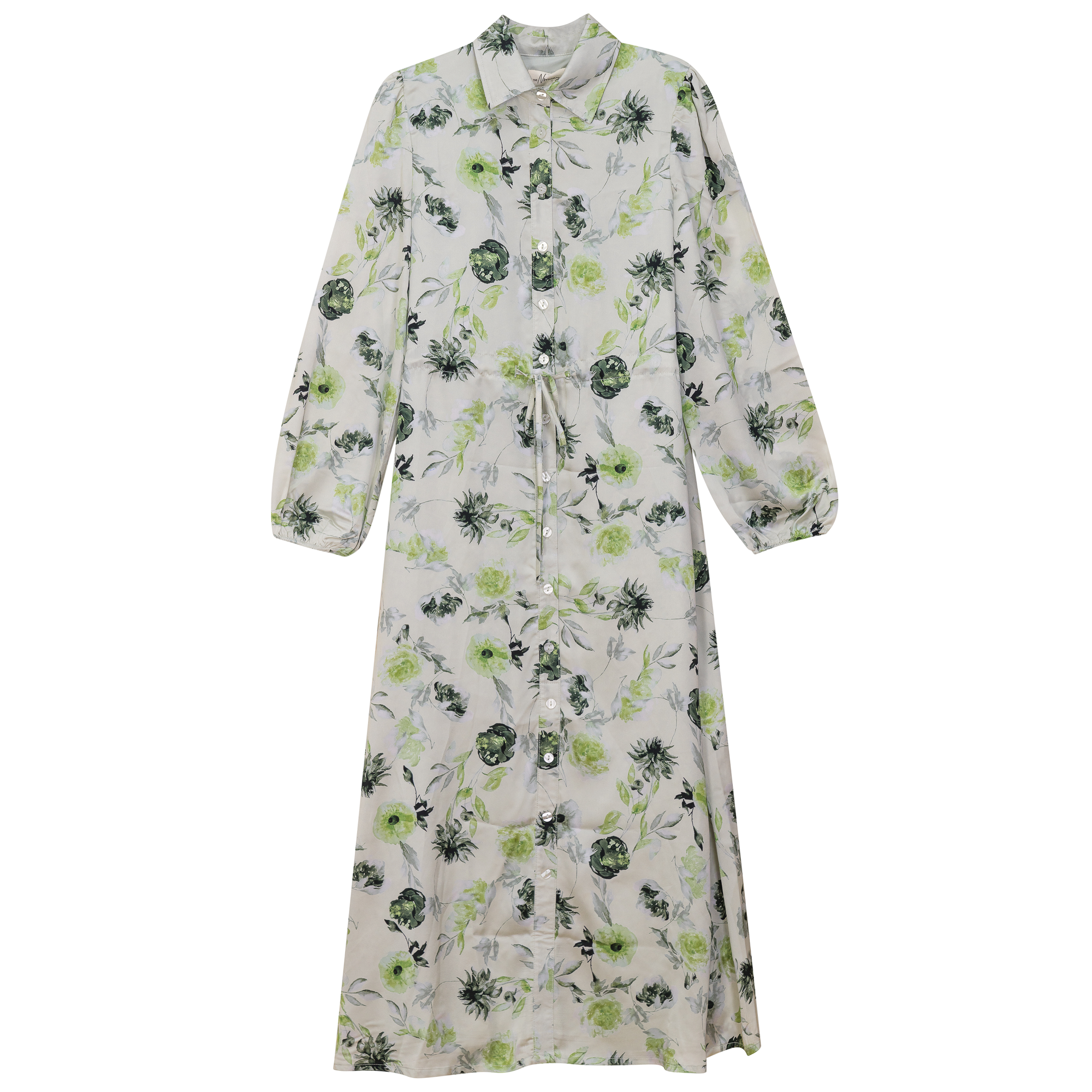 Printed Satin Belted Shirt Dress