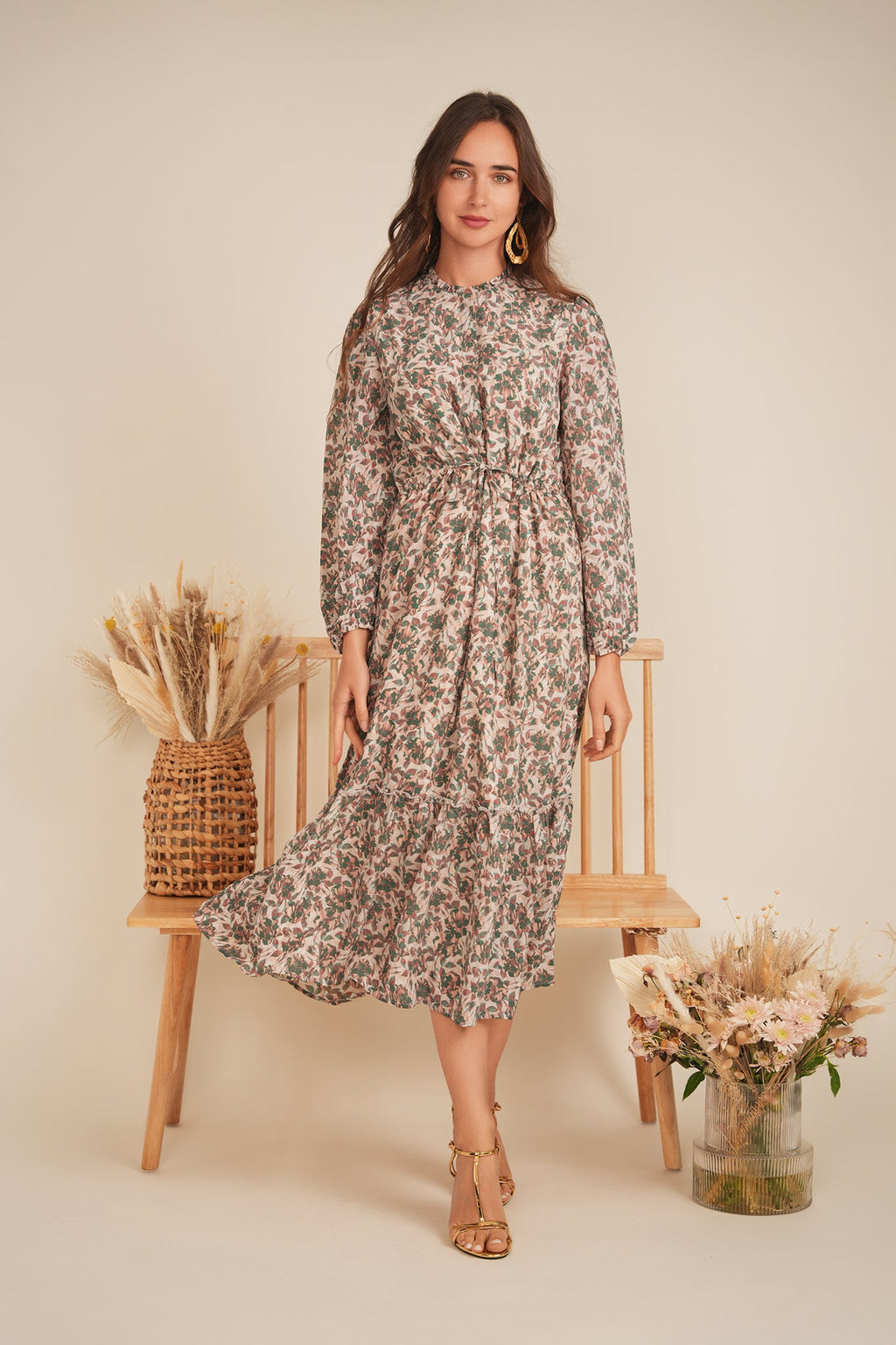 Printed Chiffon Midi Dress