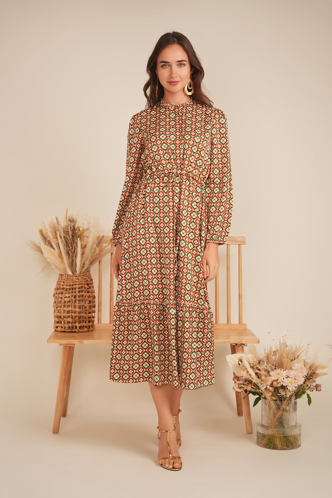 Printed Chiffon Midi Dress