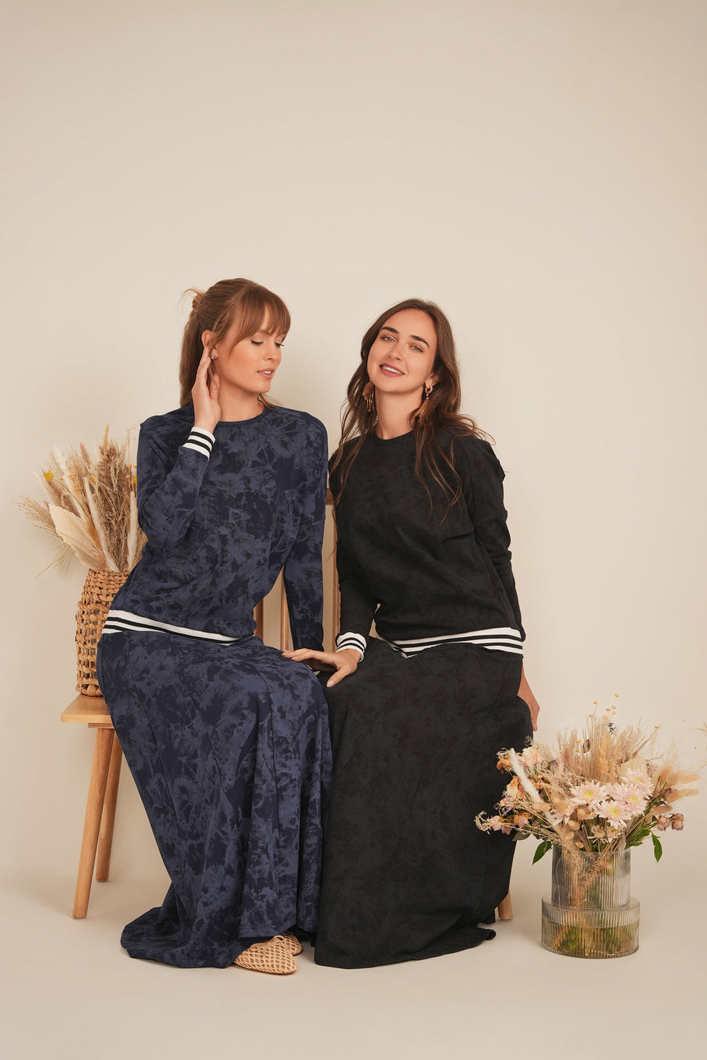 Paneled Acid Wash Maxi Skirt