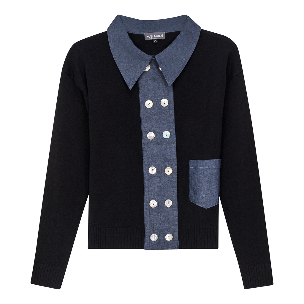 Double Breasted Knit Combo Sweater