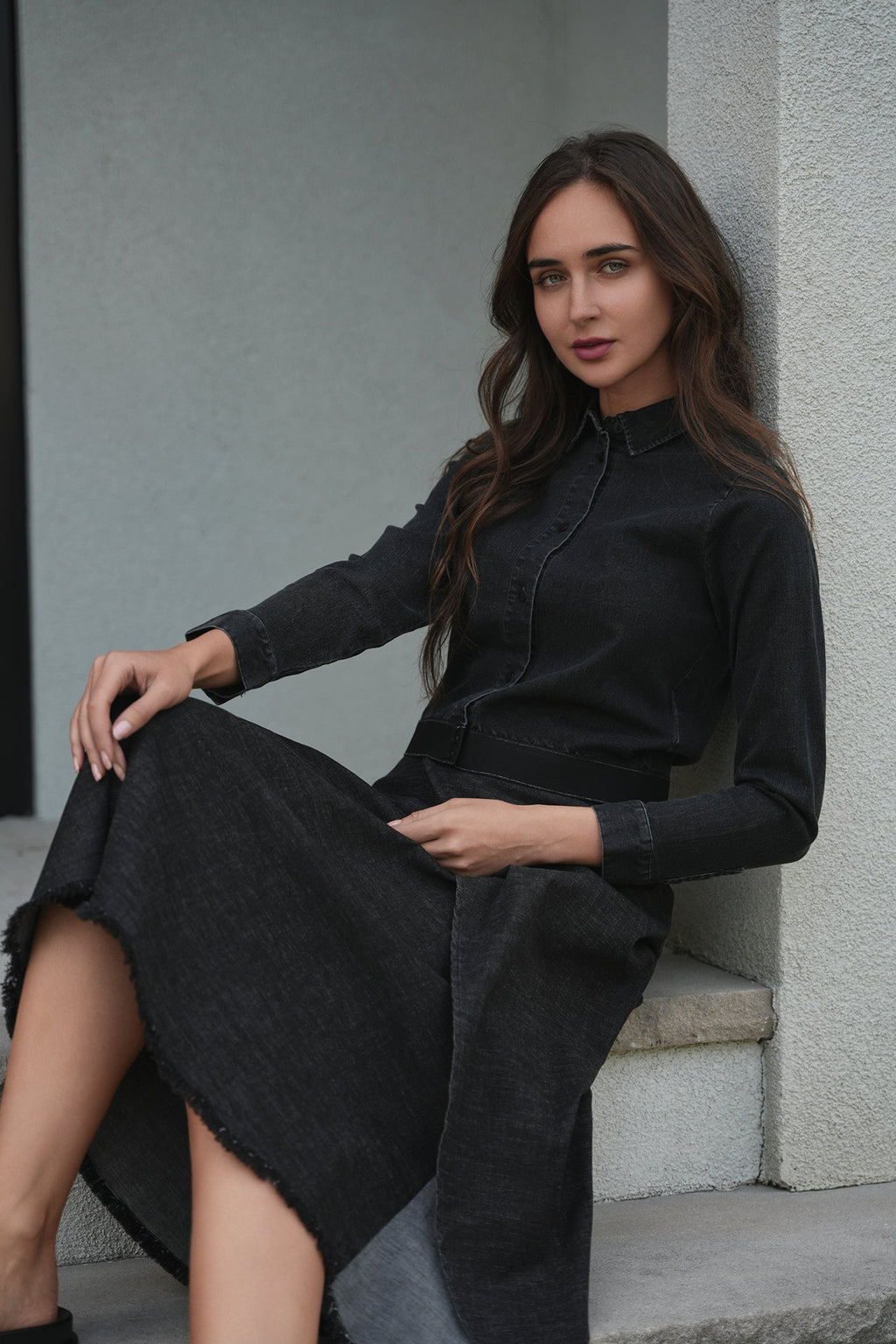 Cropped Denim Elastic Shirt