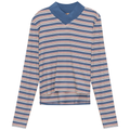 Cropped Striped V Neck Tee