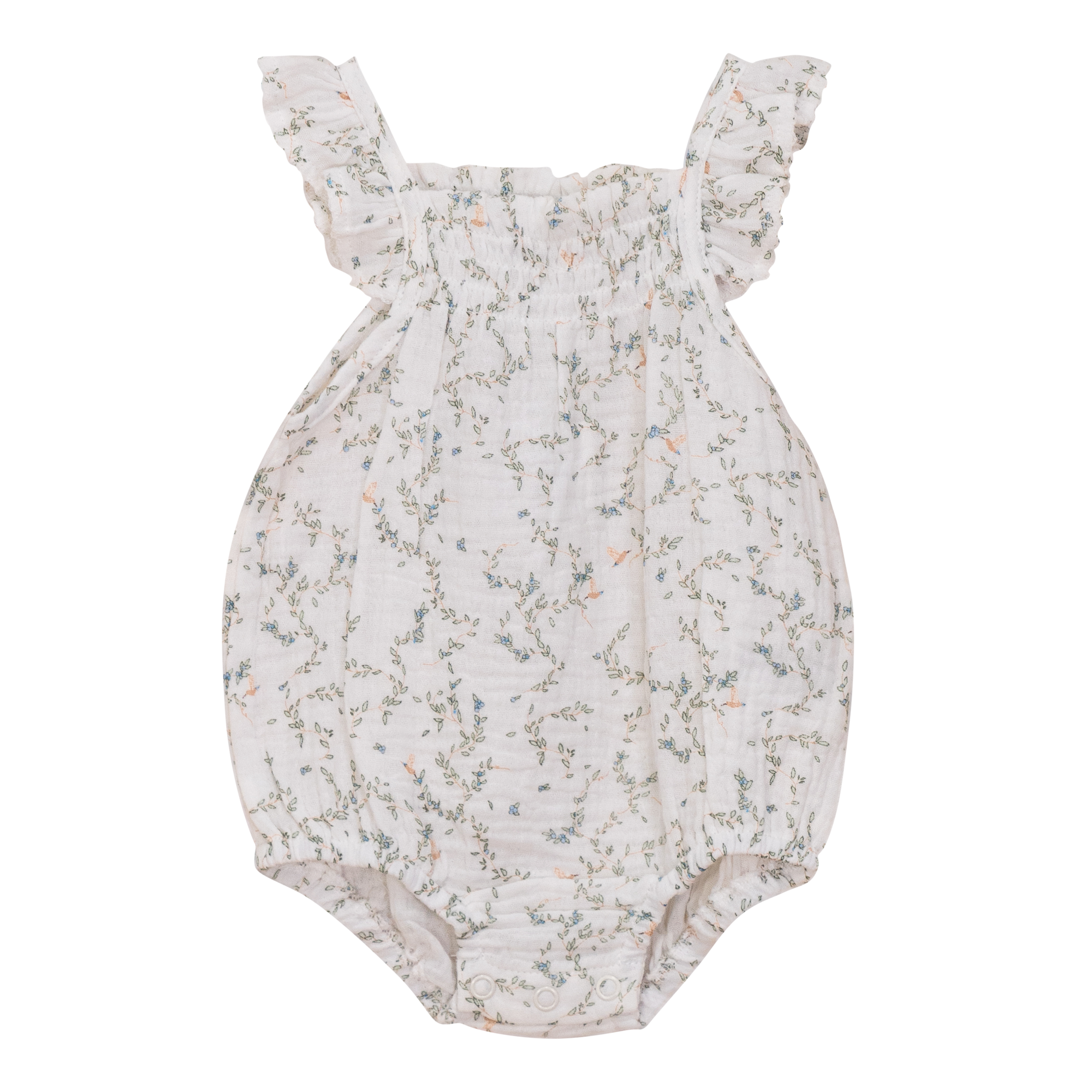 Crinkle Leaves and Bird Print Romper