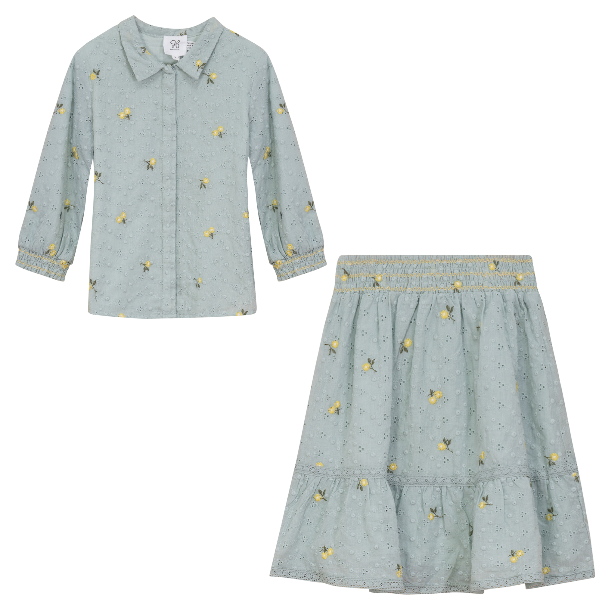 Flower Embroidered Skirt Set