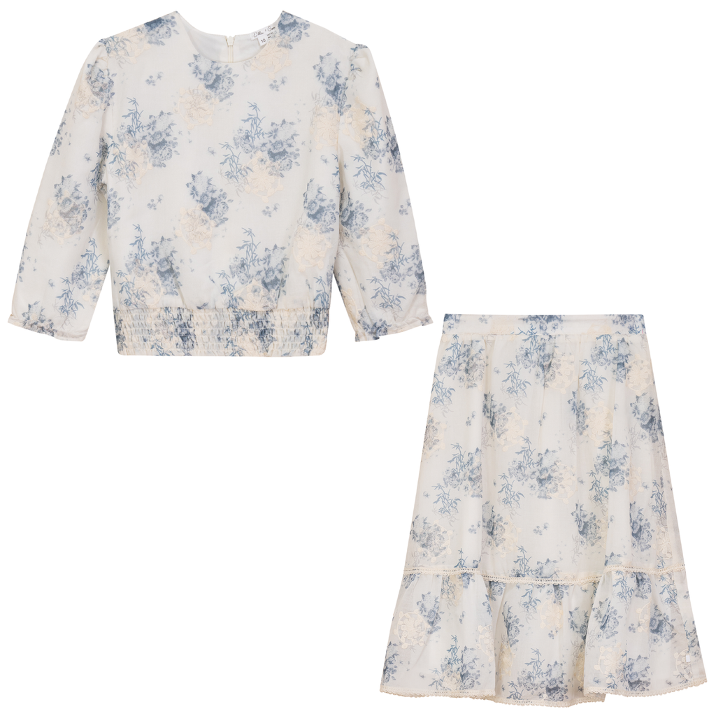 Flower Print Embroidered 2Pc Set