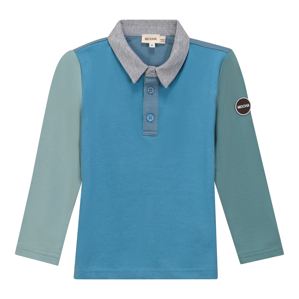 Woven Long Sleeve Contrast Polo