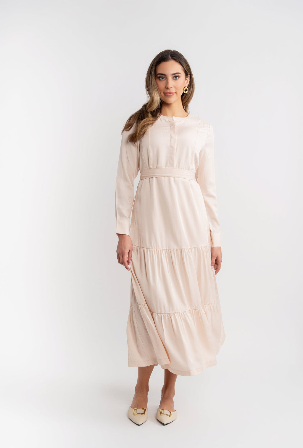 Woven Tiered Belt Dress