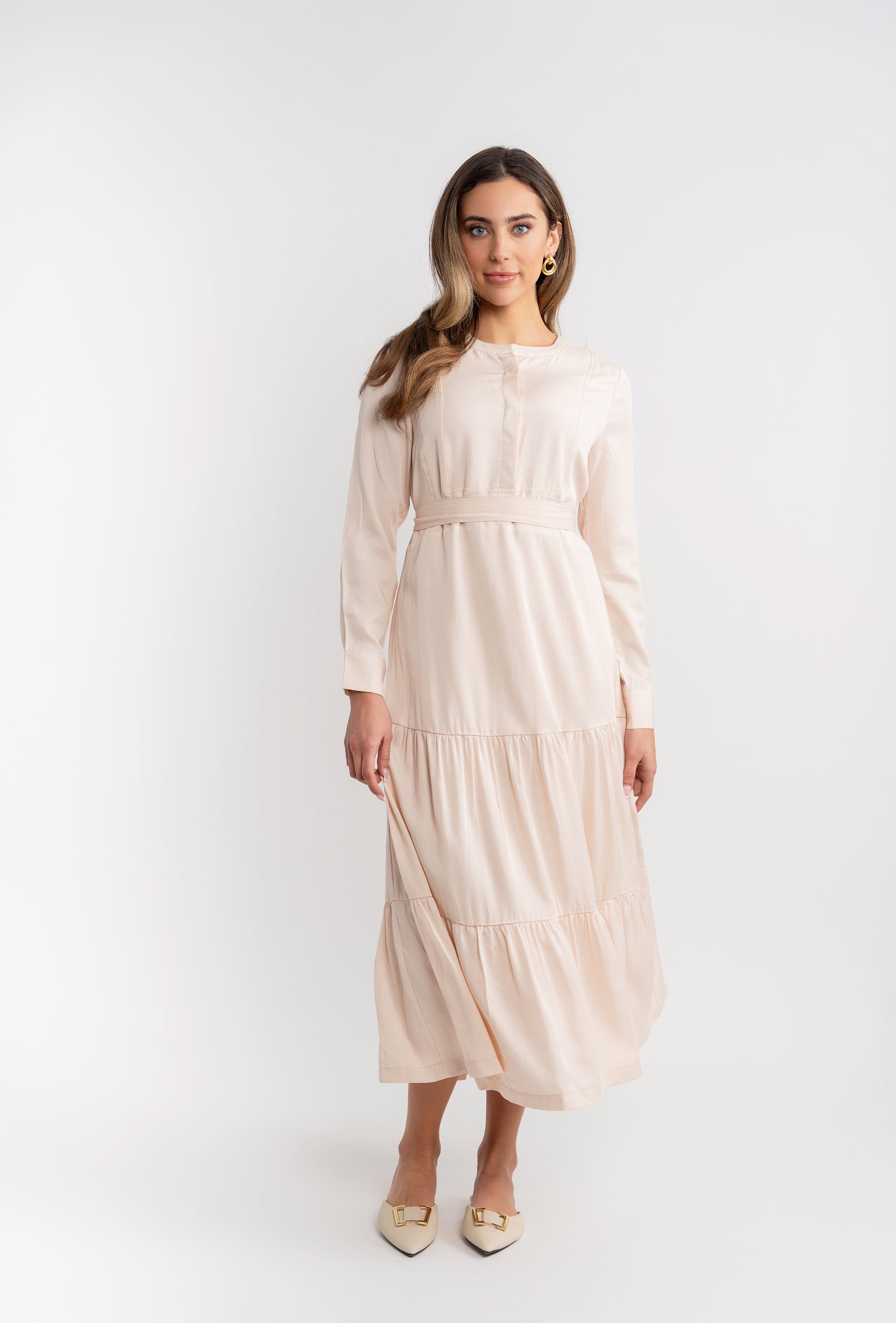 Woven Tiered Belt Dress