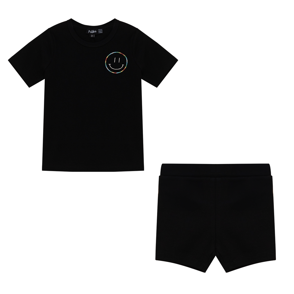 Smiley Embroidered Shorts Set