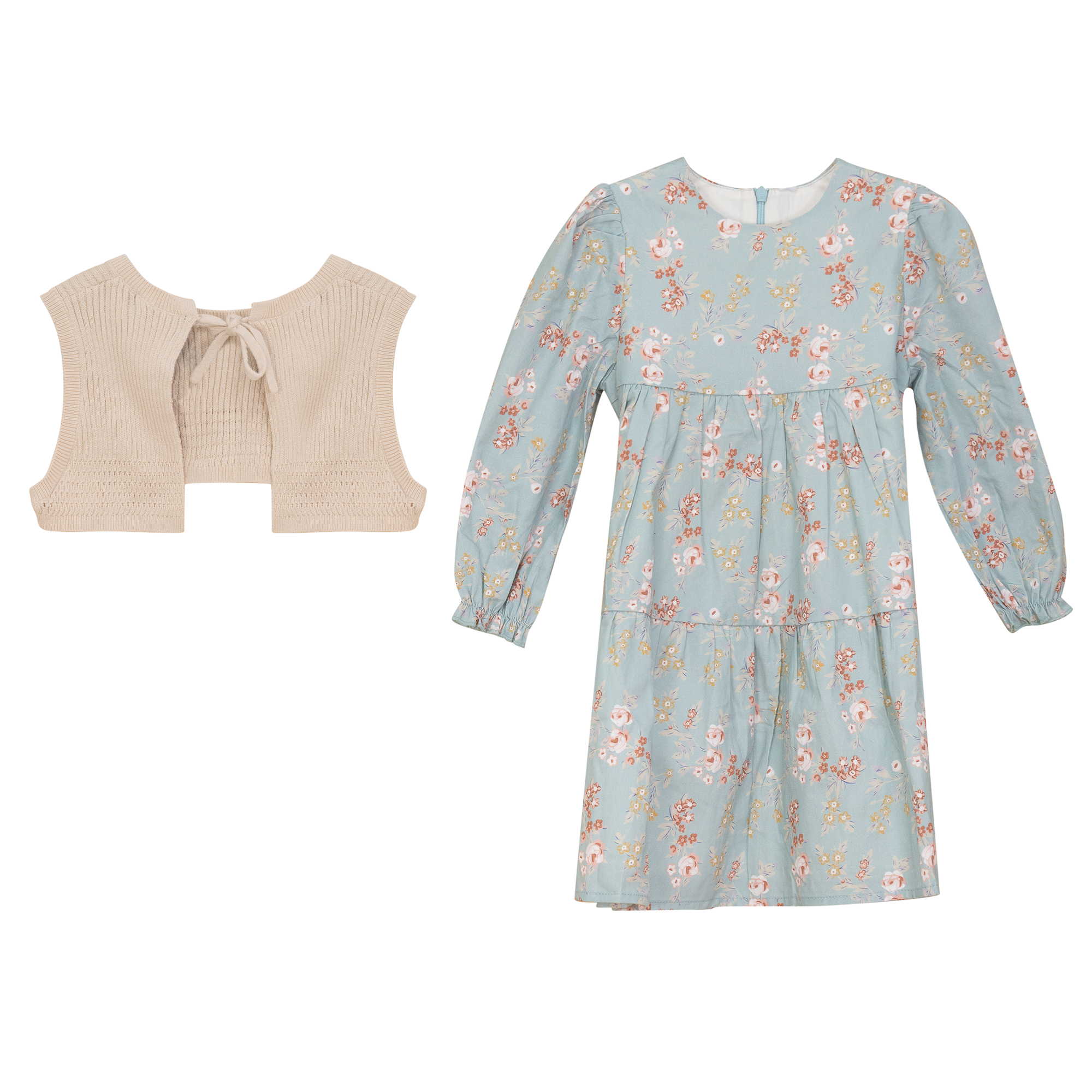 Floral Print Dress with Vest