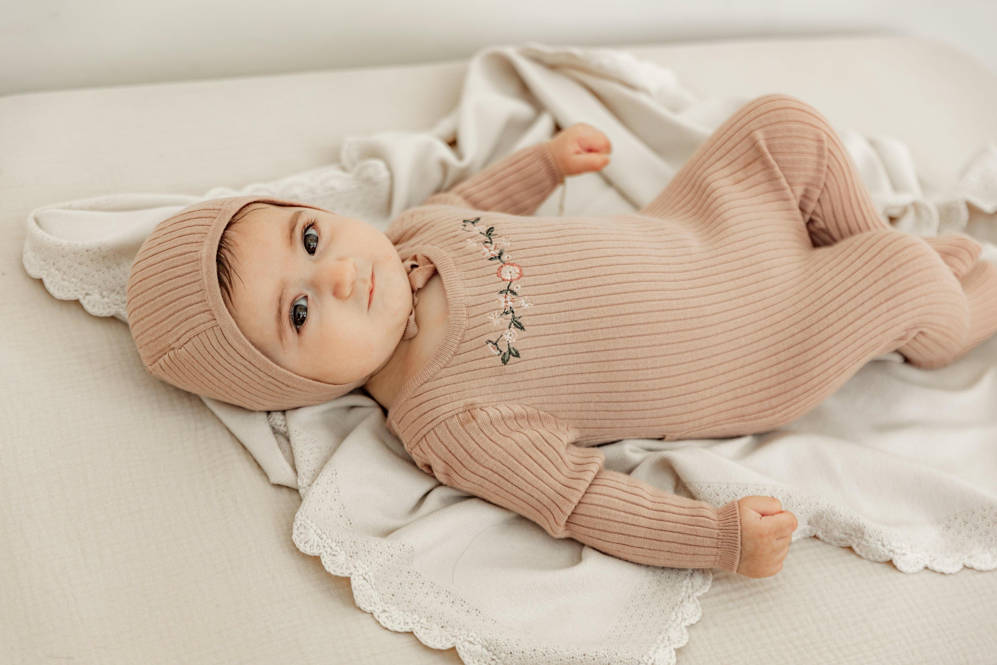 Rib Knit Stretchie and Bonnet