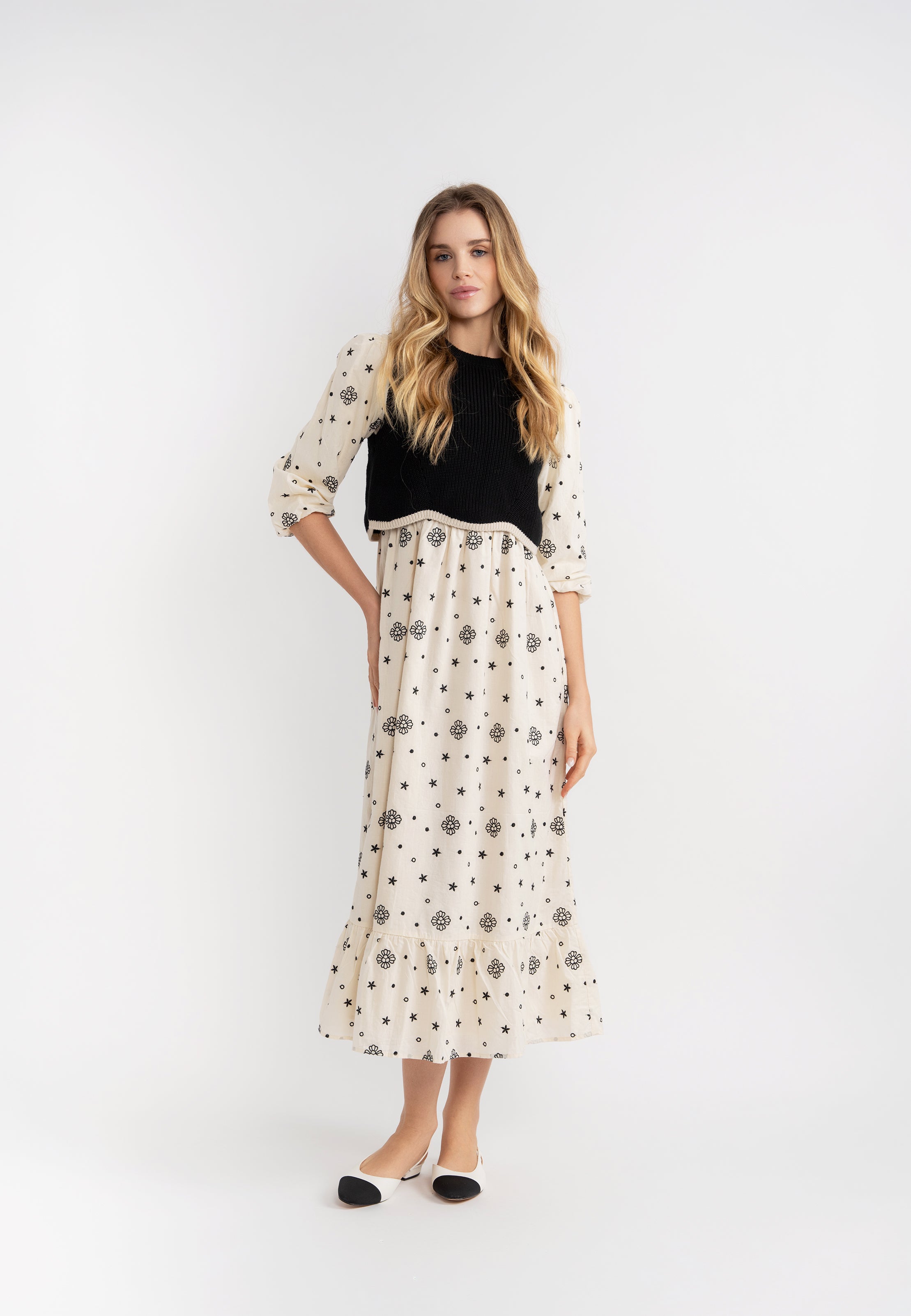 Embroidered Dress with Vest