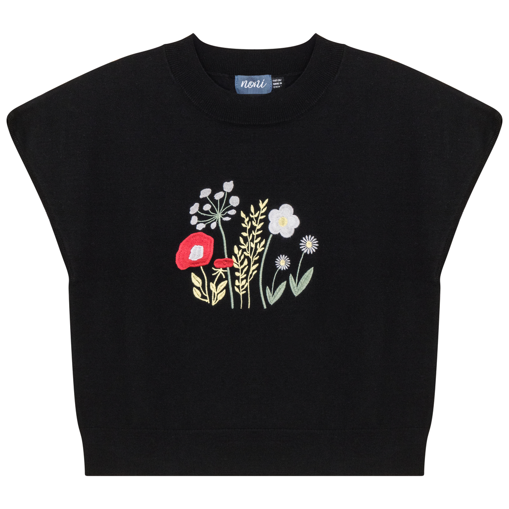 Floral Embroidered Crop Vest