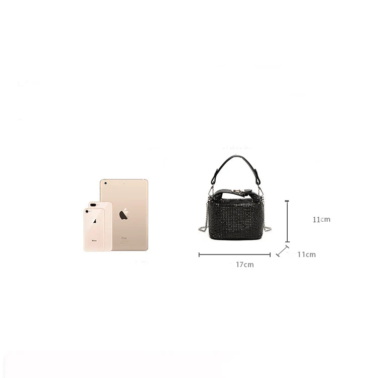 Luxury Designer Brand Silver Clutch Purse | Women's Evening Banquet Bag & Crystal Rhinestone Shoulder Bag (Fashion Handbags)