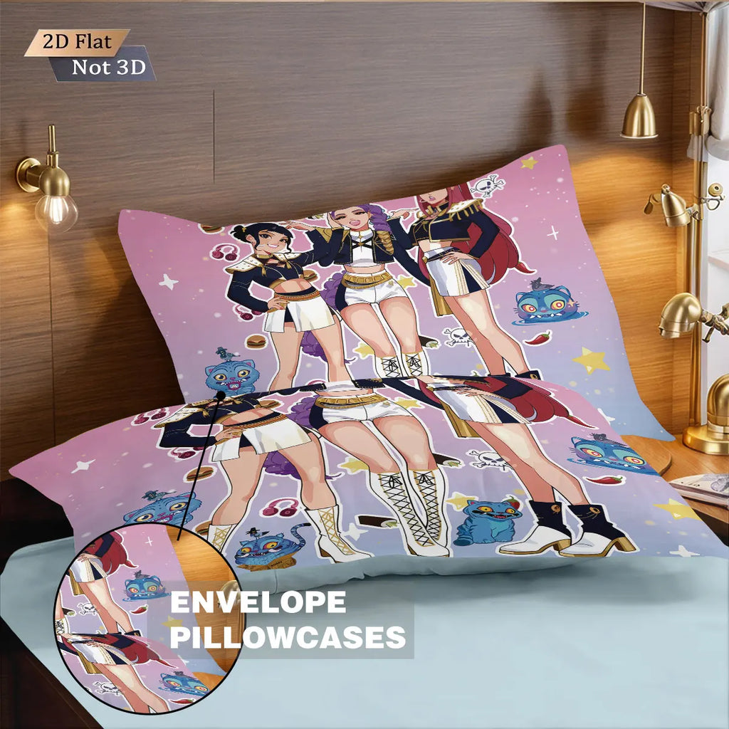 3-Piece K-Pop Demon Hunters Print Bedding Set – Microfiber Duvet Cover + 2 Pillowcases, Multiple Sizes (Twin to King), Machine Washable