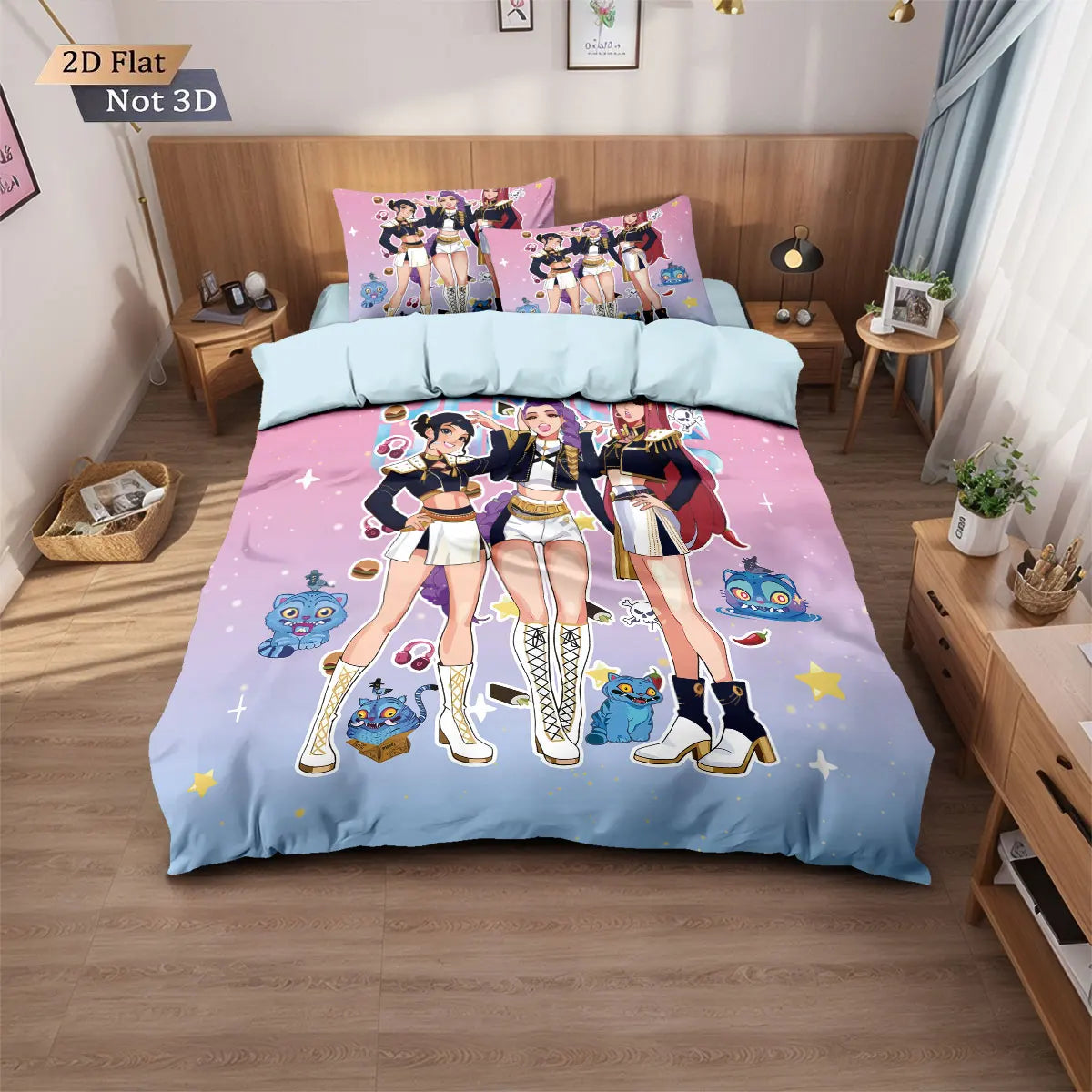3-Piece K-Pop Demon Hunters Print Bedding Set – Microfiber Duvet Cover + 2 Pillowcases, Multiple Sizes (Twin to King), Machine Washable