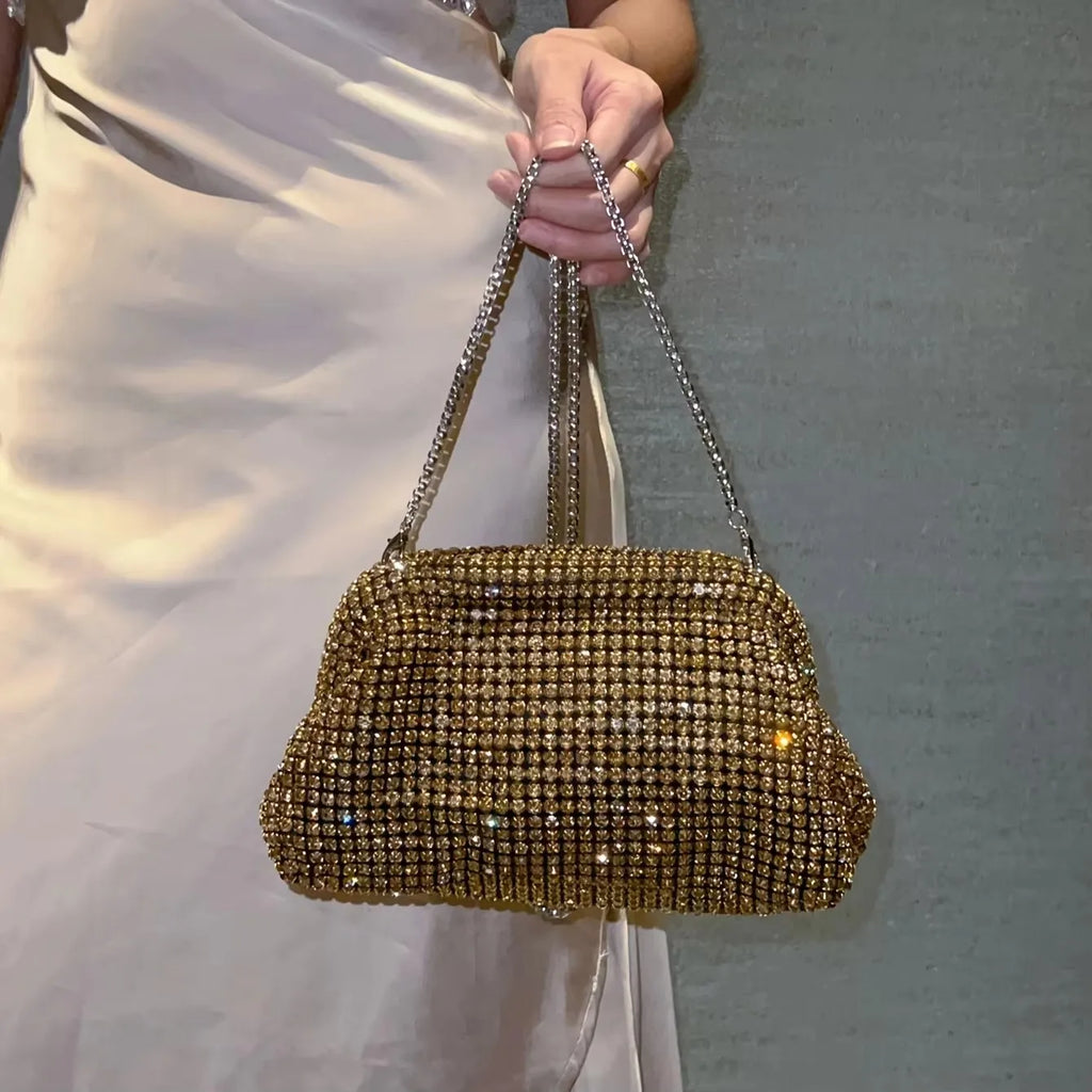 Luxury Glitter Cloud Bag Women's Handbag | Crystal Shiny Rhinestones Diamond Evening Bag (Wedding Party Clutch Purse Shoulder Bag)