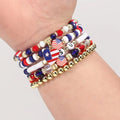 Set American Flag Theme Bracelet Independence Day Beaded Stretch Bracelet