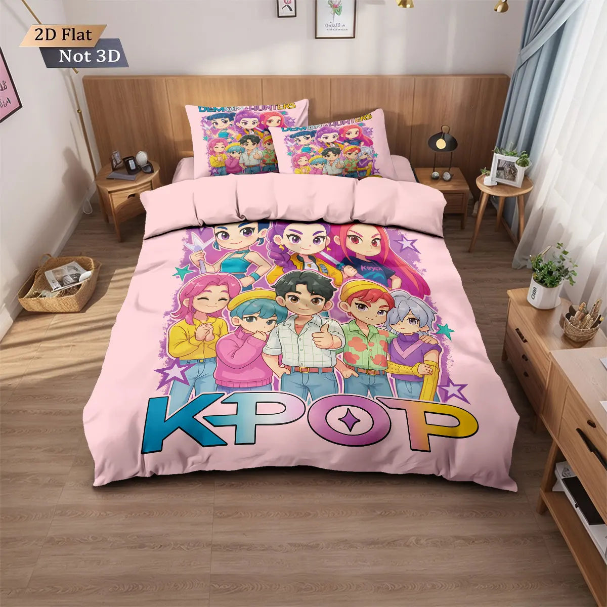 3-Piece K-Pop Demon Hunters Print Microfiber Duvet Cover Set – Multi-Size Bedding for Dorms & Bedrooms, Soft & Machine Washable