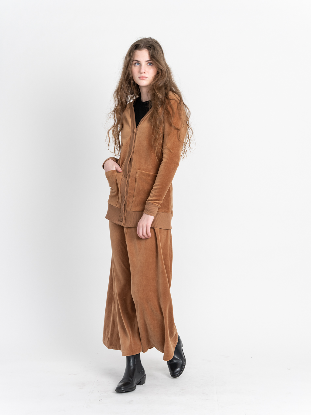 Cotton Velour Midi Length Cardigan