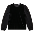 Velour Button Front Top With Organza Sleeves