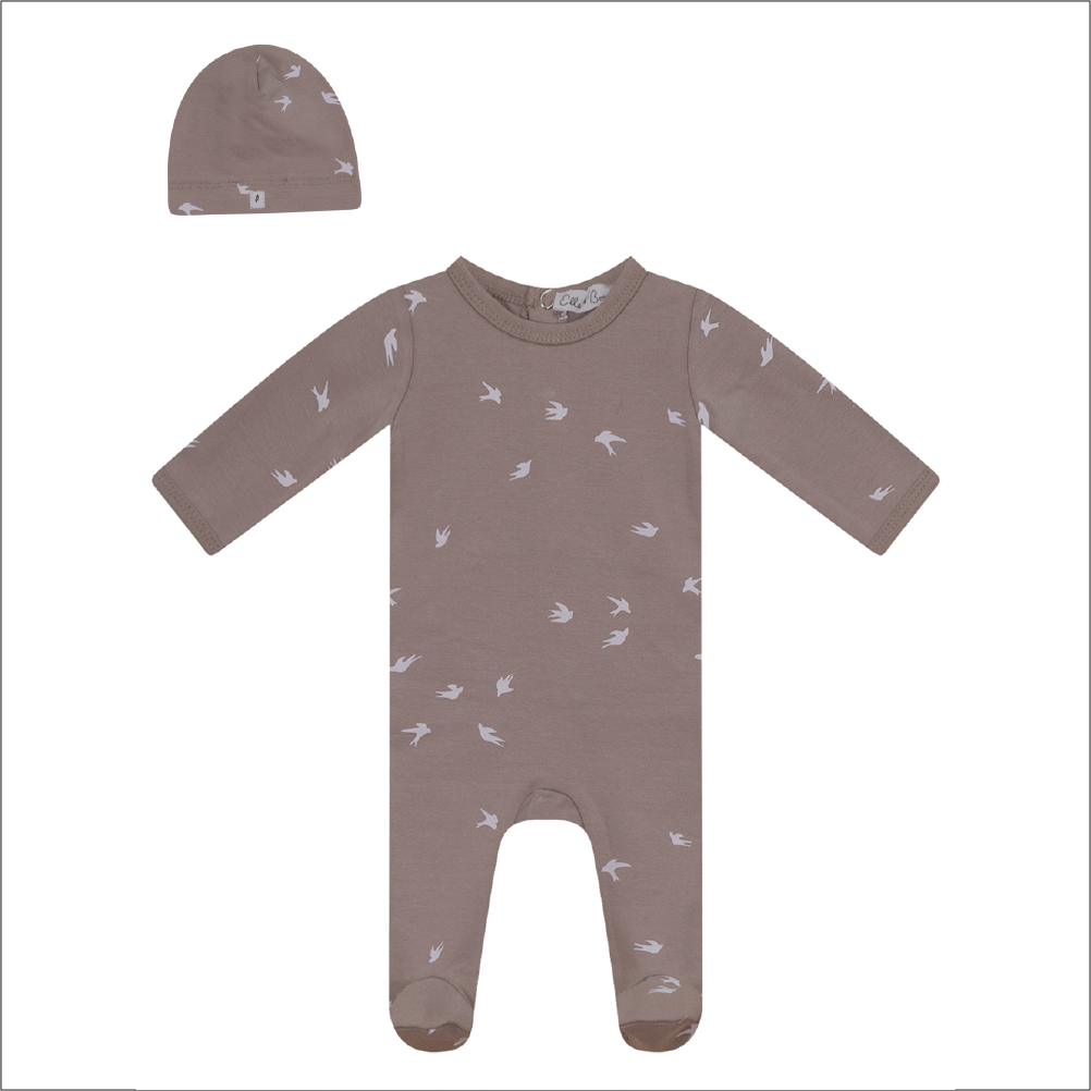 Bird Print Onesie With Hat