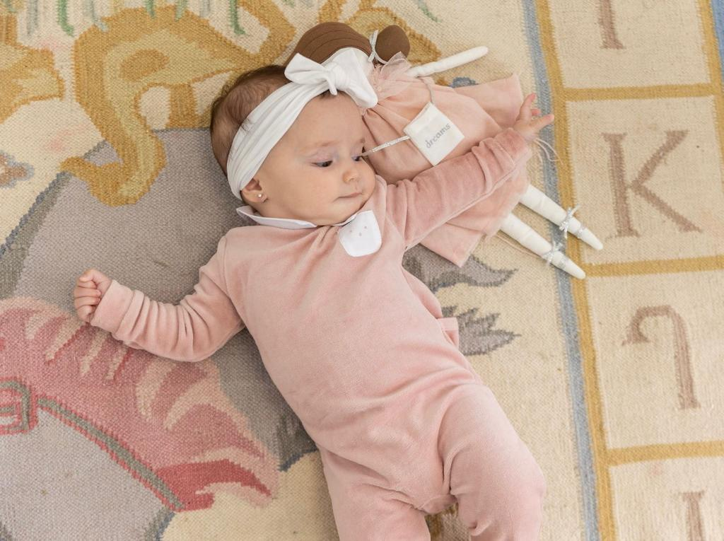 Embroidered "Petit Coeur" Velour Onesie