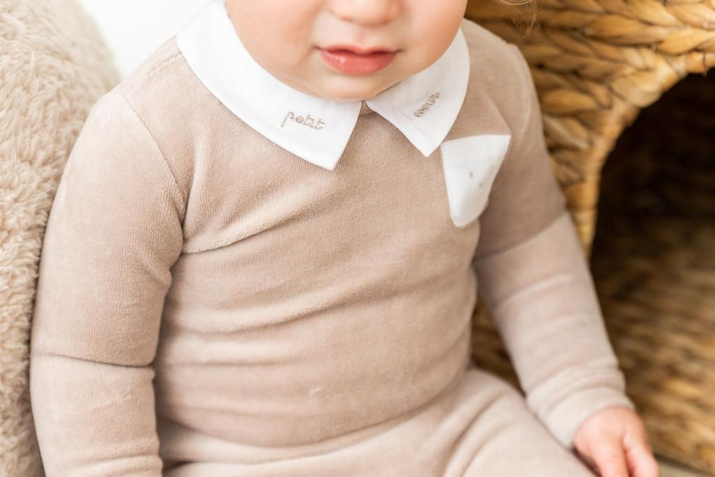 Embroidered "Petit Coeur" Velour Onesie